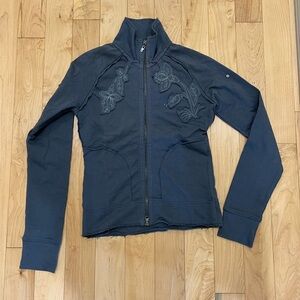Women's Navy zip up with Floral Embroidery